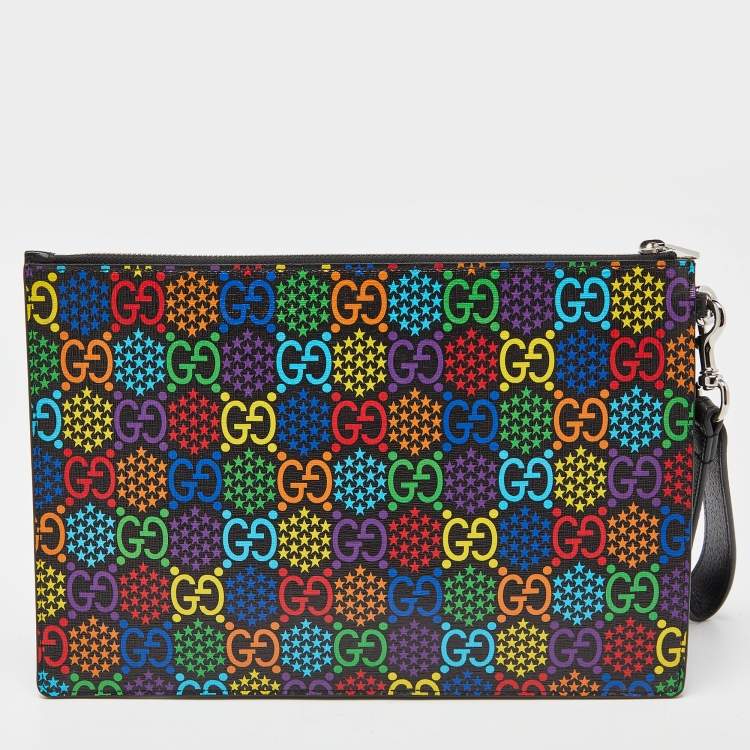 Pre Owned Gucci Multicolor GG Supreme Canvas and Leather Psychedelic Wristlet Clutch