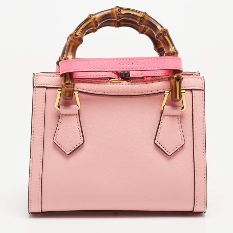 Pre Owned Gucci Pink Leather Mini Diana Tote
