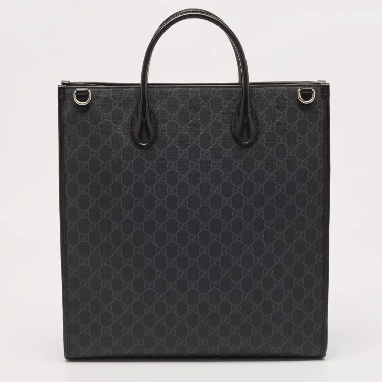 Pre Owned Gucci Black GG Supreme Canvas and Leather Medium Interlocking G Tote