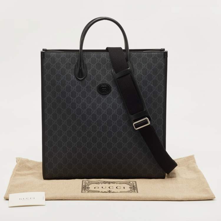 Pre Owned Gucci Black GG Supreme Canvas and Leather Medium Interlocking G Tote