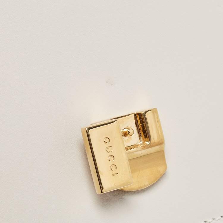 Pre Owned Gucci Off White Leather Mini Web Sylvie Top Handle Bag