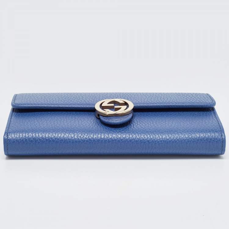 Pre Owned Gucci Blue Leather Interlocking G Continental Wallet