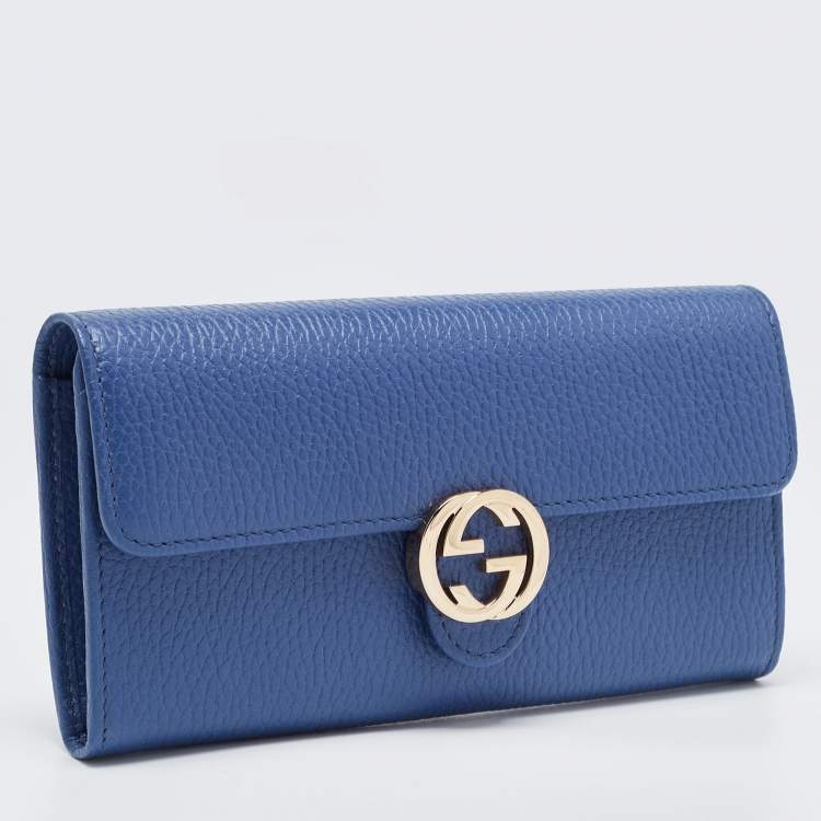 Pre Owned Gucci Blue Leather Interlocking G Continental Wallet