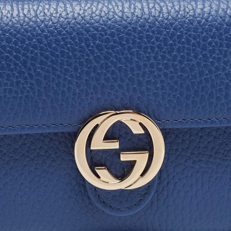Pre Owned Gucci Blue Leather Interlocking G Continental Wallet