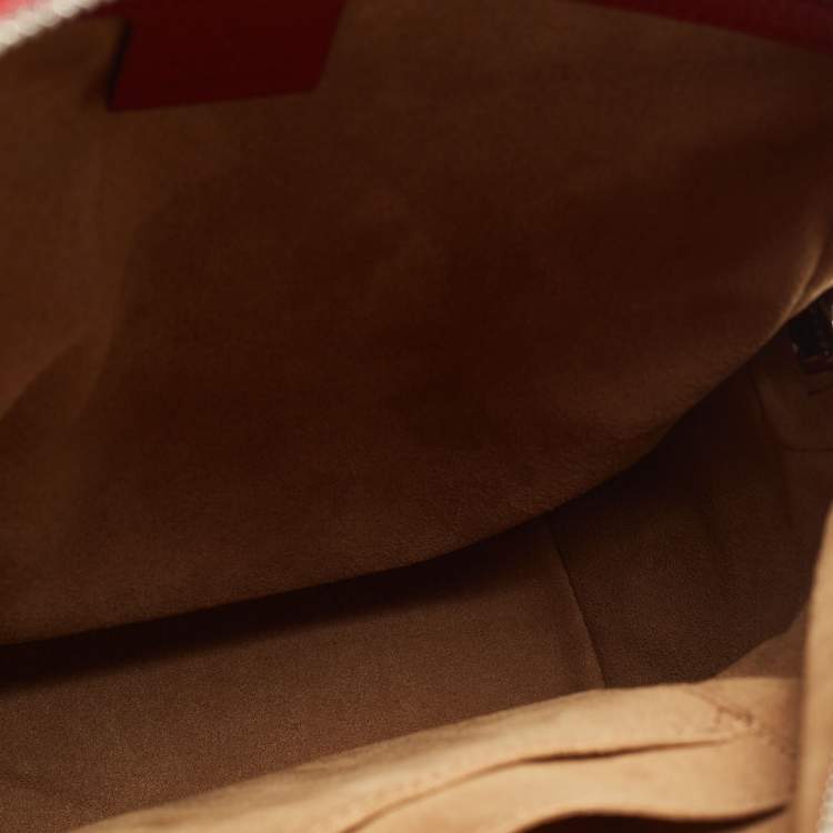 Pre Owned Gucci Red/Beige/GG Supreme Canvas and Leather Small Tian Print Backpack