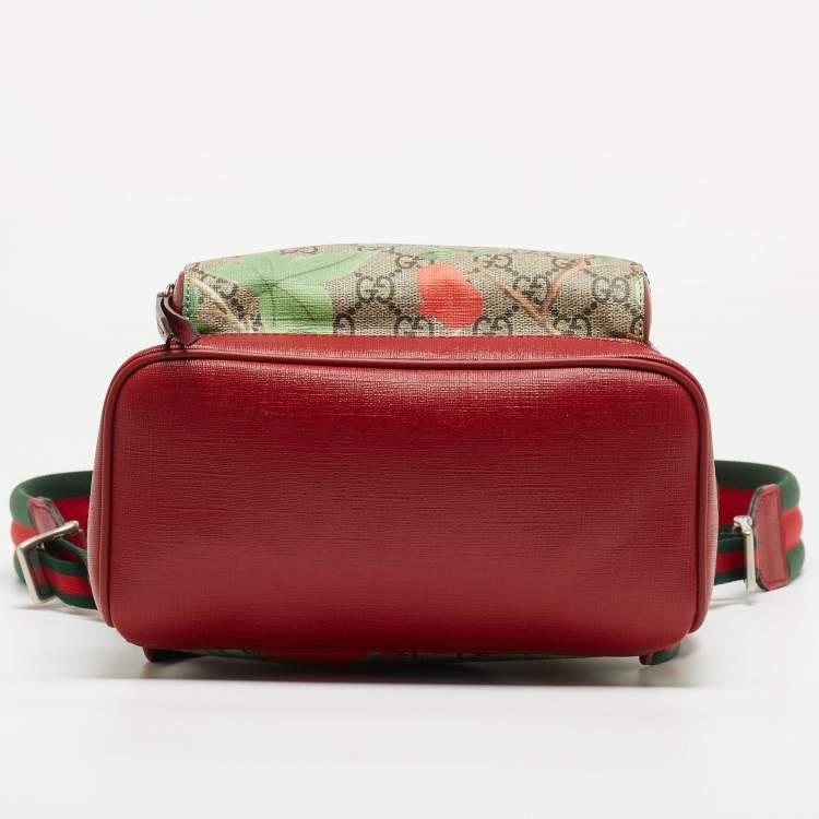 Pre Owned Gucci Red/Beige/GG Supreme Canvas and Leather Small Tian Print Backpack