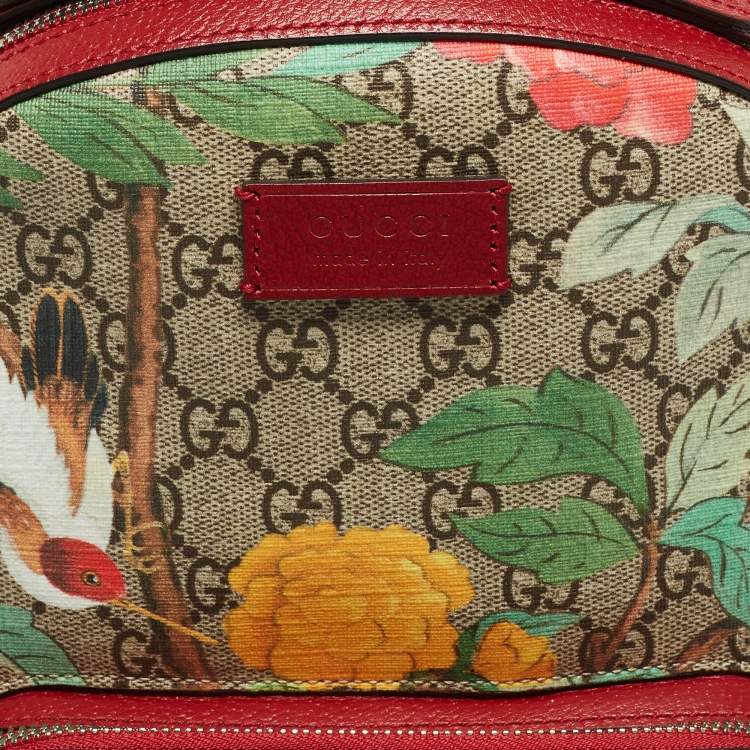 Pre Owned Gucci Red/Beige/GG Supreme Canvas and Leather Small Tian Print Backpack