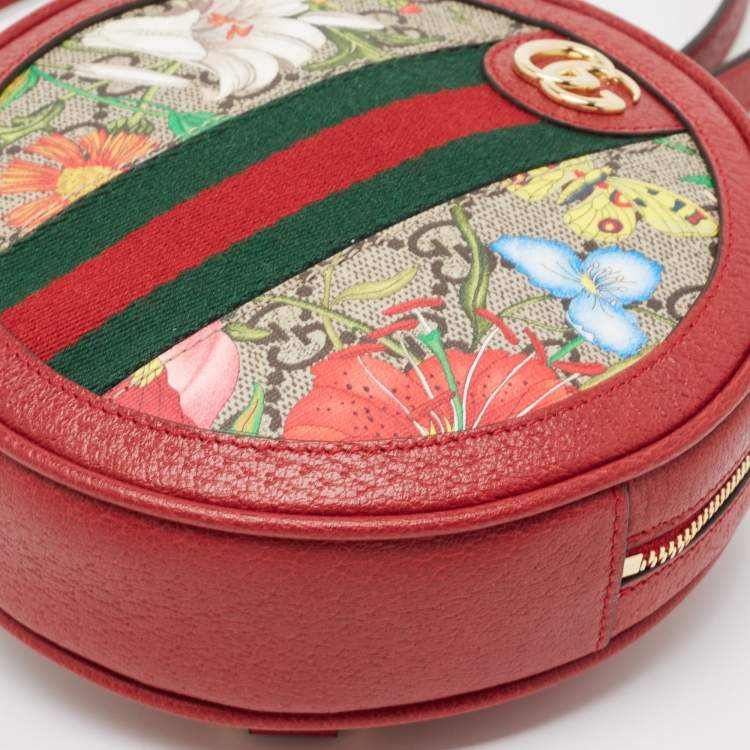 Pre Owned Gucci Red GG Supreme Canvas and Leather Floral Ophidia Backpack