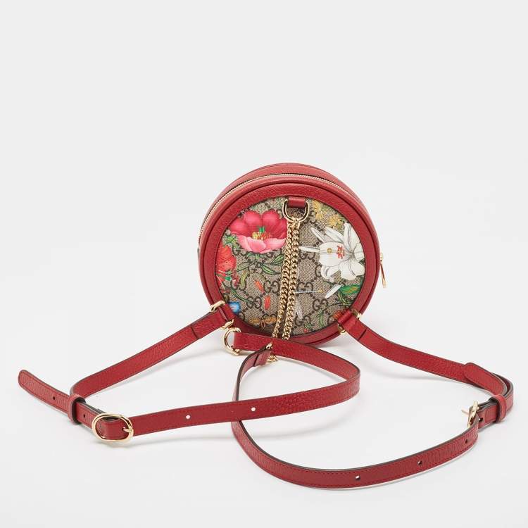Pre Owned Gucci Red GG Supreme Canvas and Leather Floral Ophidia Backpack