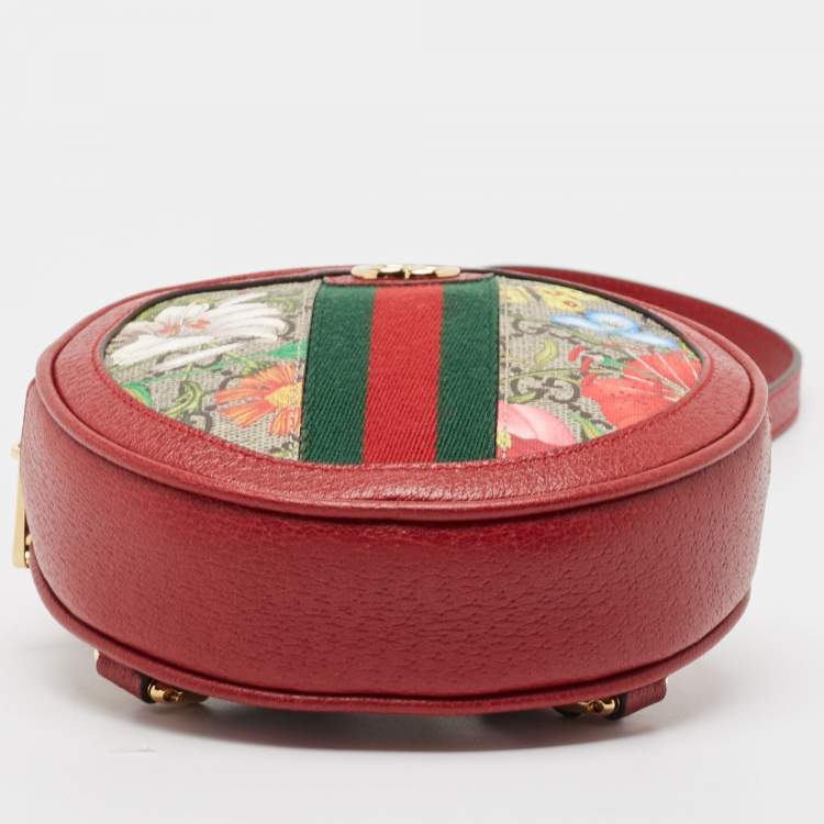 Pre Owned Gucci Red GG Supreme Canvas and Leather Floral Ophidia Backpack