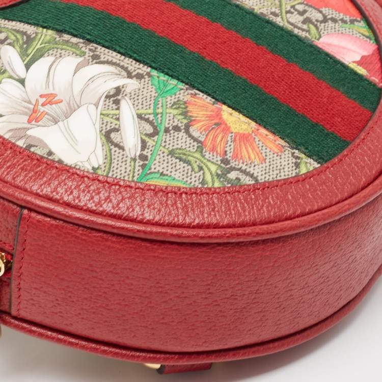 Pre Owned Gucci Red GG Supreme Canvas and Leather Floral Ophidia Backpack