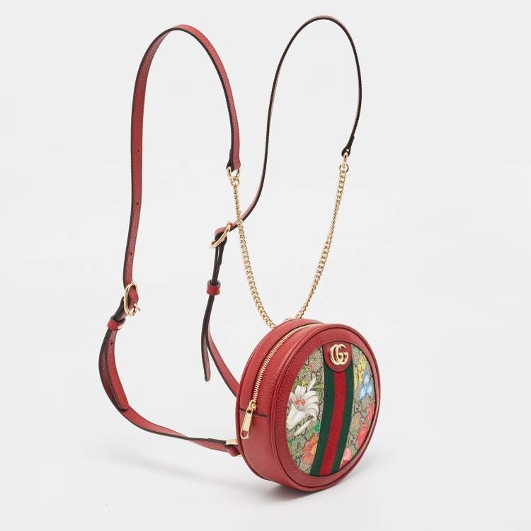 Pre Owned Gucci Red GG Supreme Canvas and Leather Floral Ophidia Backpack