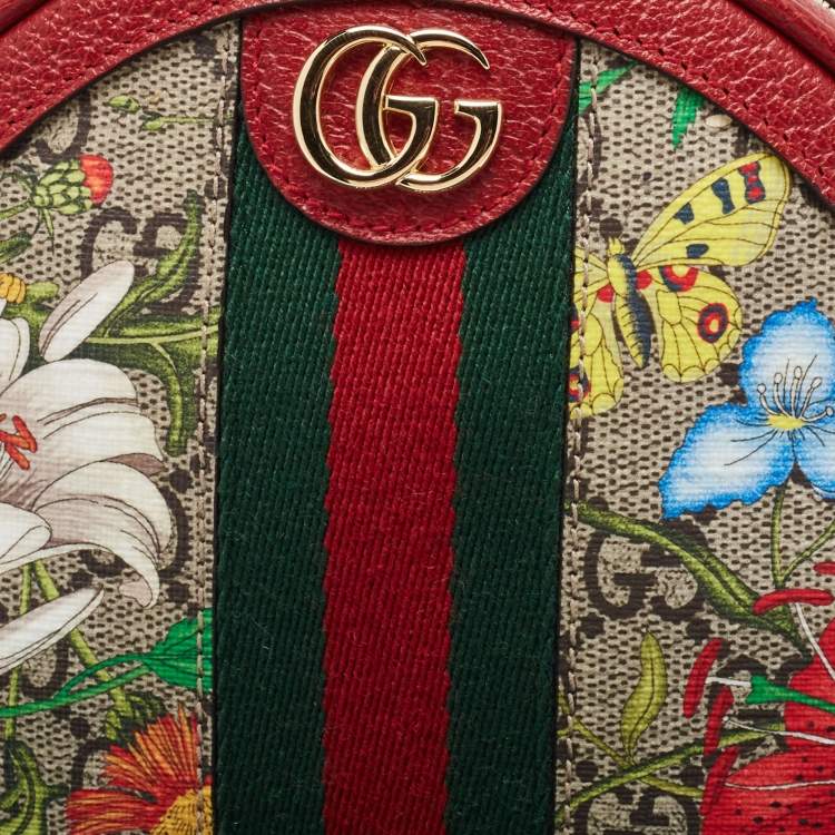 Pre Owned Gucci Red GG Supreme Canvas and Leather Floral Ophidia Backpack