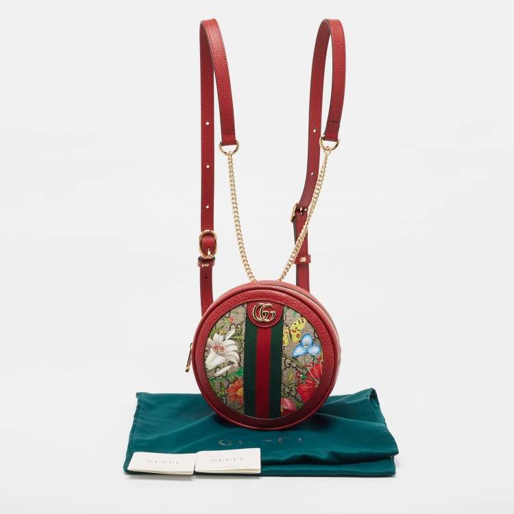 Pre Owned Gucci Red GG Supreme Canvas and Leather Floral Ophidia Backpack