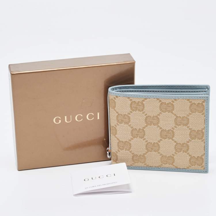 مملوكة مسبقًا Gucci Beige/Blue GG Canvas and Leather Bifold Wallet