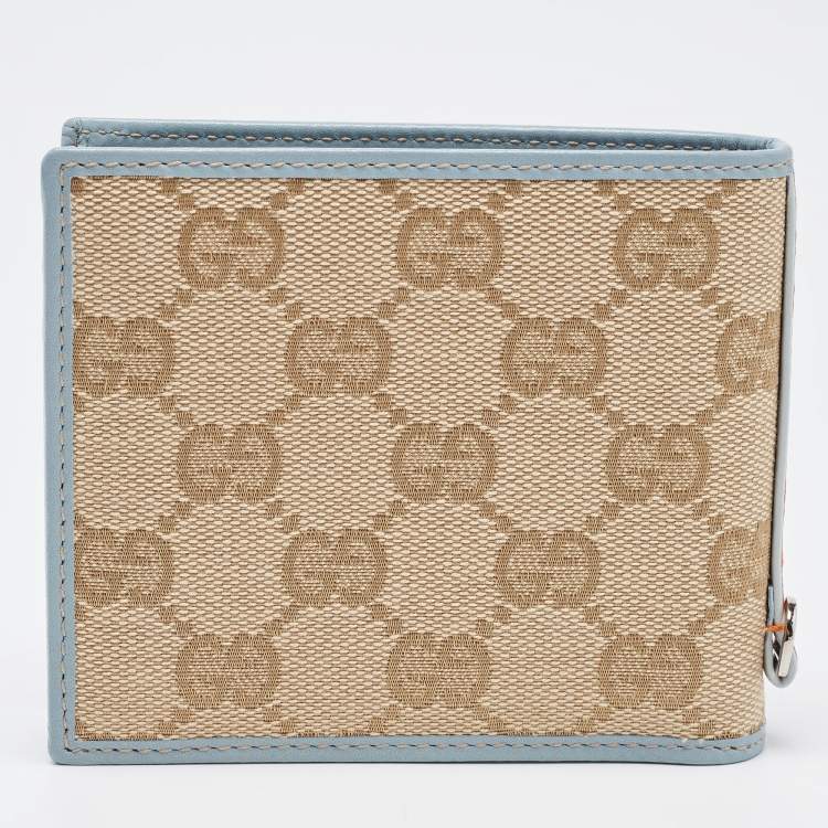 مملوكة مسبقًا Gucci Beige/Blue GG Canvas and Leather Bifold Wallet