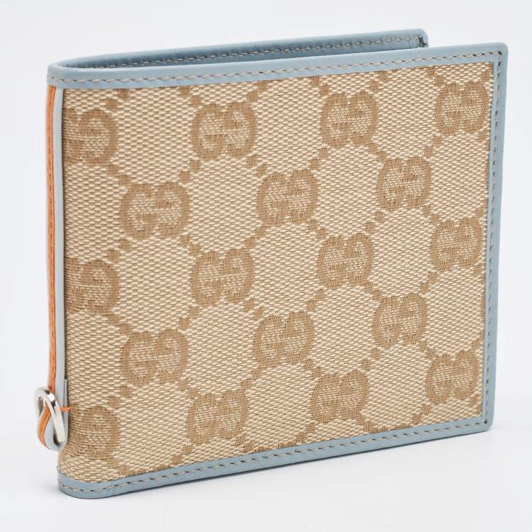 مملوكة مسبقًا Gucci Beige/Blue GG Canvas and Leather Bifold Wallet