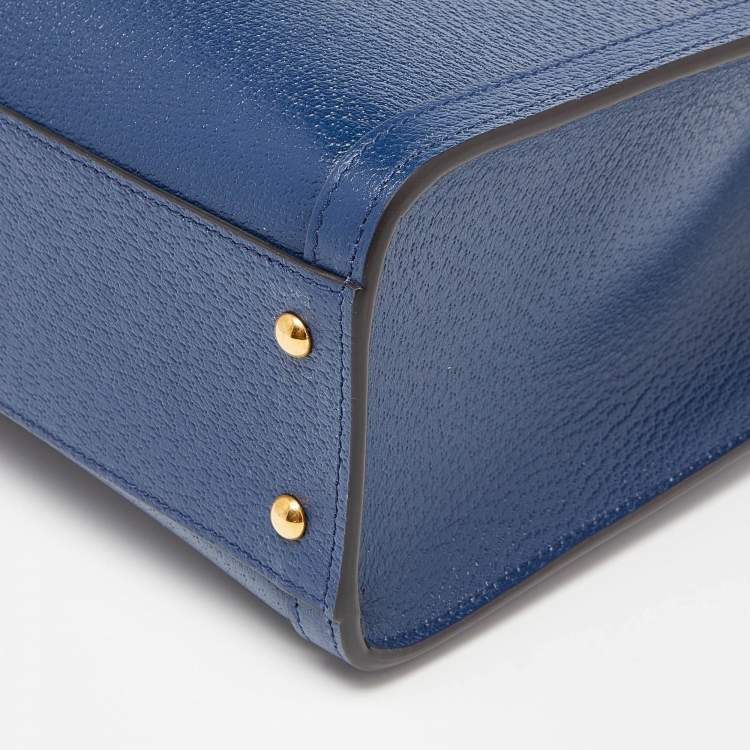 Pre Owned Gucci Navy Blue Leather Small Diana Tote