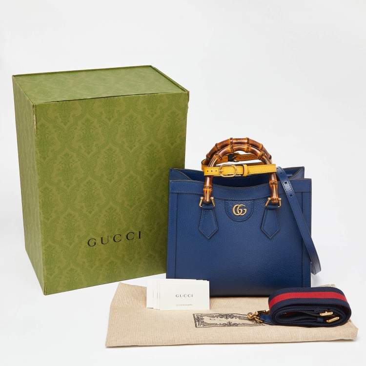 Pre Owned Gucci Navy Blue Leather Small Diana Tote