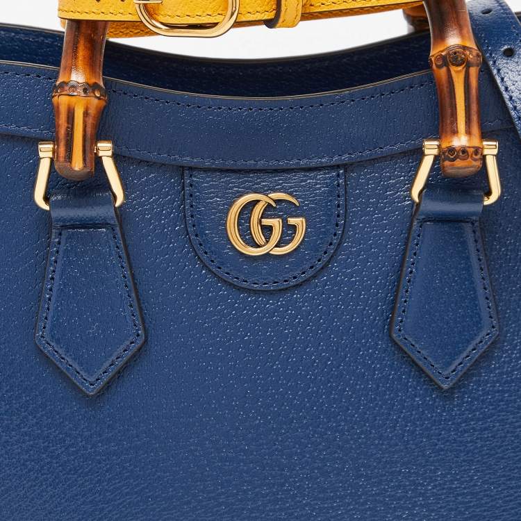 Pre Owned Gucci Navy Blue Leather Small Diana Tote