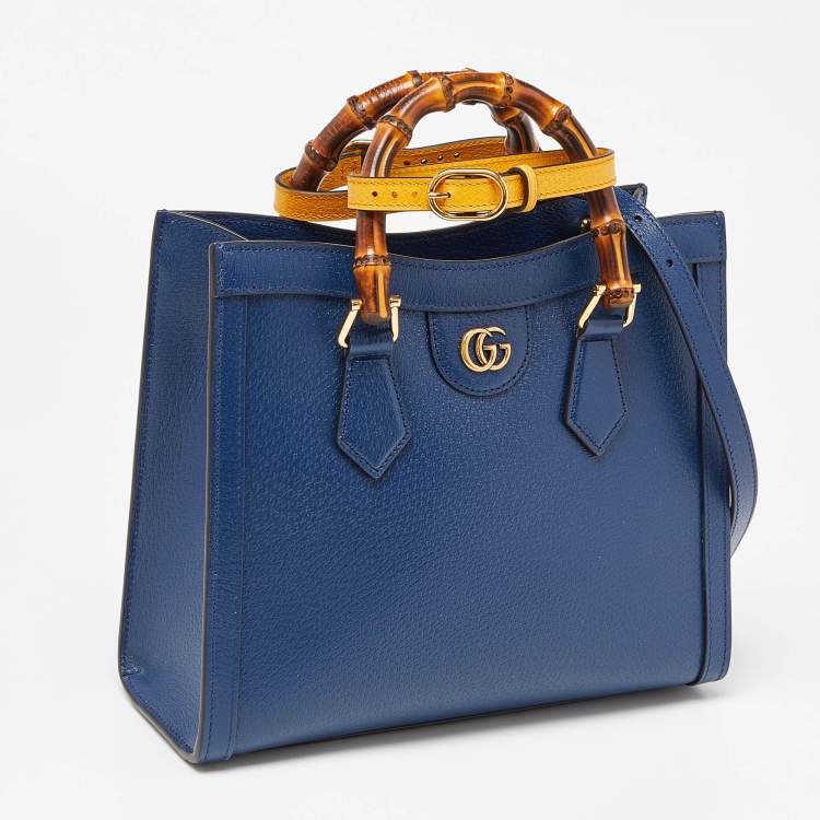 Pre Owned Gucci Navy Blue Leather Small Diana Tote