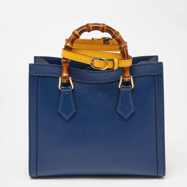 Pre Owned Gucci Navy Blue Leather Small Diana Tote