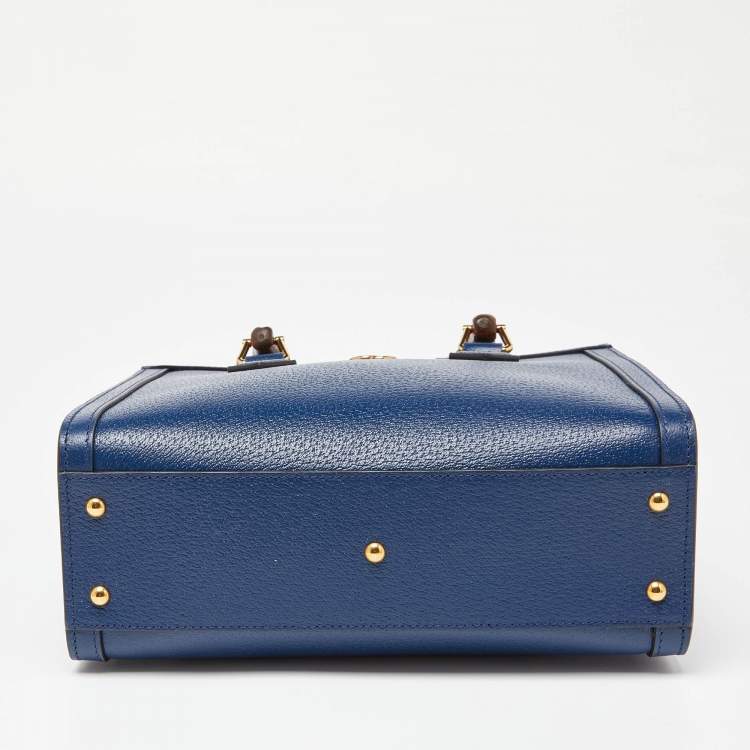 Pre Owned Gucci Navy Blue Leather Small Diana Tote