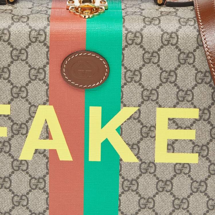 Pre Owned Gucci Brown/Beige GG Supreme Canvas and Leather Fake/Not Savoy Beauty Case Bag