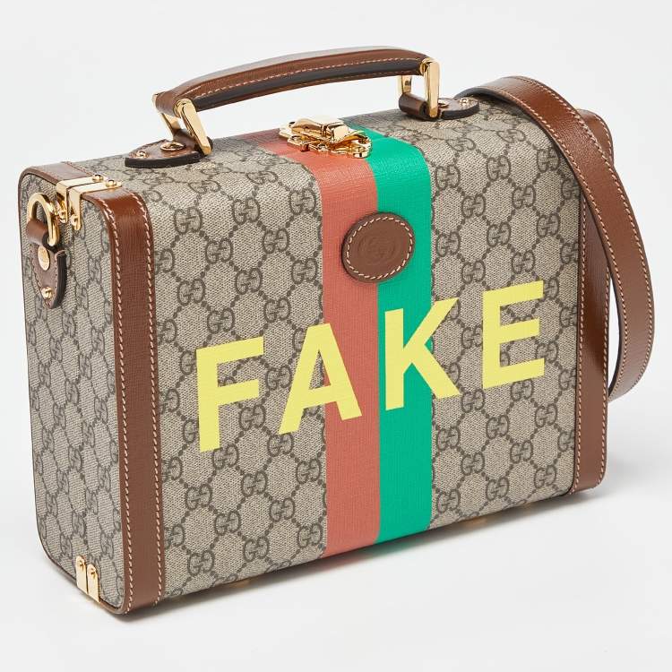 Pre Owned Gucci Brown/Beige GG Supreme Canvas and Leather Fake/Not Savoy Beauty Case Bag