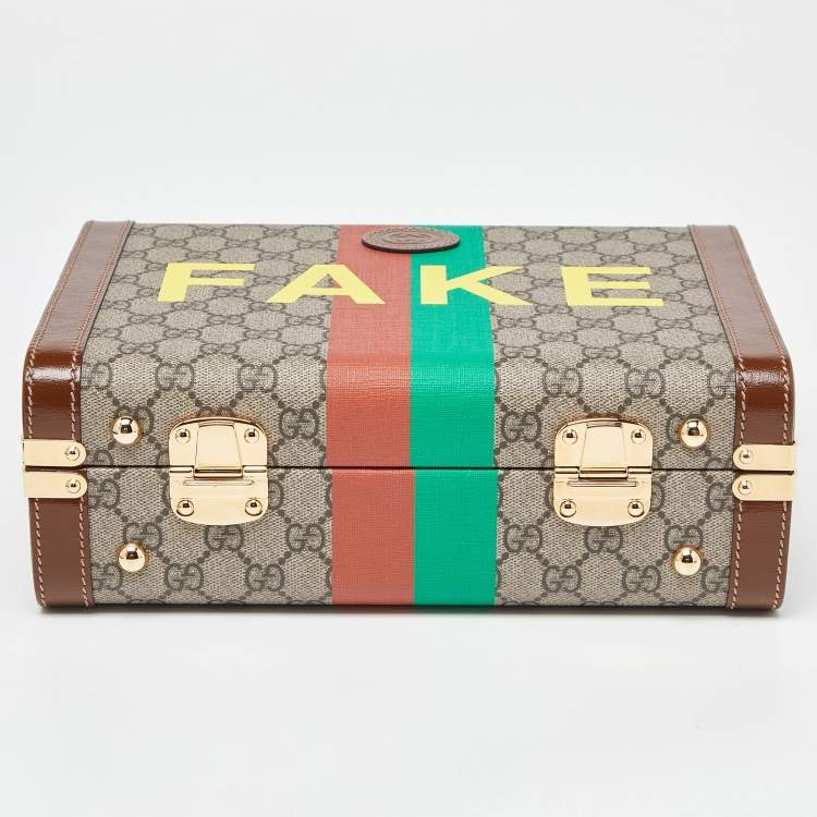 Pre Owned Gucci Brown/Beige GG Supreme Canvas and Leather Fake/Not Savoy Beauty Case Bag