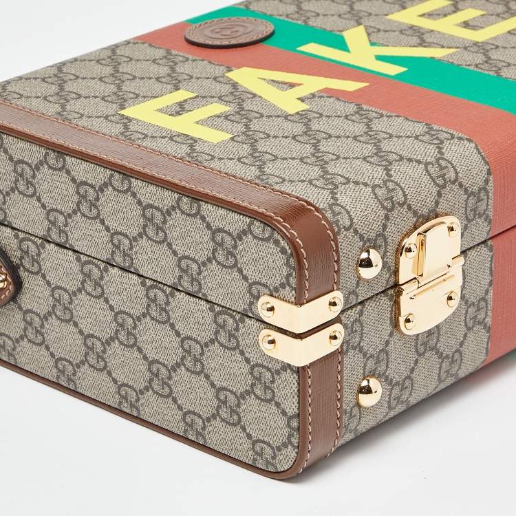Pre Owned Gucci Brown/Beige GG Supreme Canvas and Leather Fake/Not Savoy Beauty Case Bag