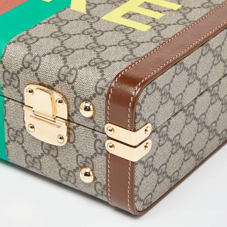 Pre Owned Gucci Brown/Beige GG Supreme Canvas and Leather Fake/Not Savoy Beauty Case Bag