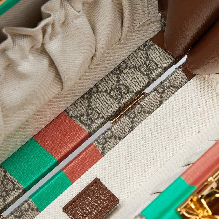 Pre Owned Gucci Brown/Beige GG Supreme Canvas and Leather Fake/Not Savoy Beauty Case Bag