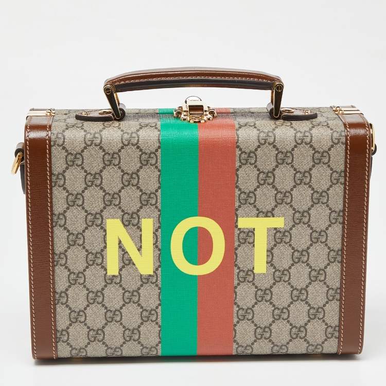 Pre Owned Gucci Brown/Beige GG Supreme Canvas and Leather Fake/Not Savoy Beauty Case Bag