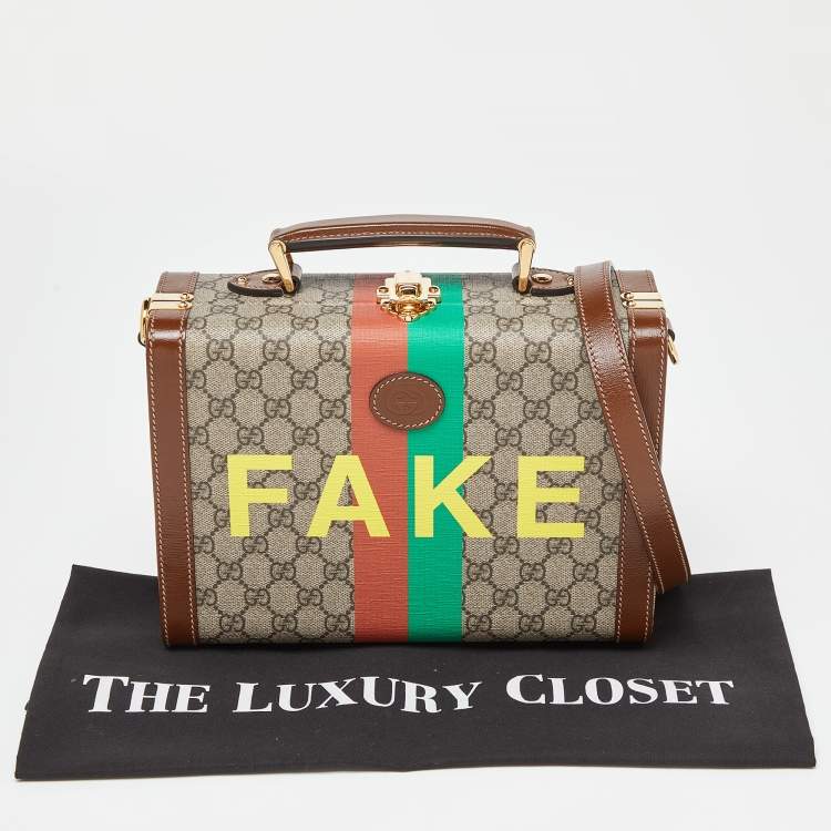 Pre Owned Gucci Brown/Beige GG Supreme Canvas and Leather Fake/Not Savoy Beauty Case Bag