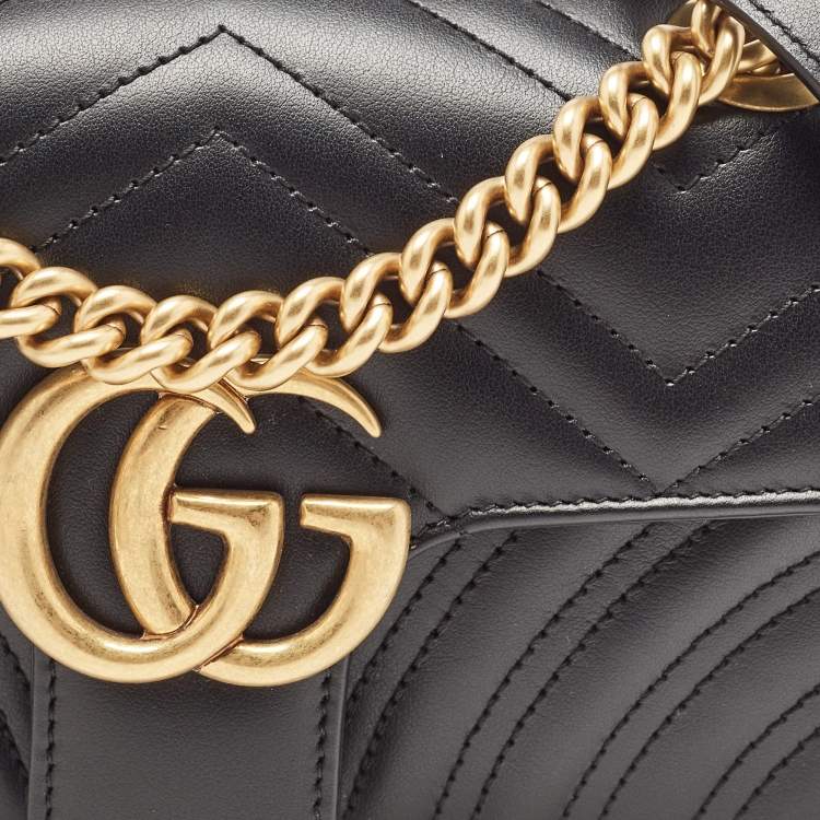 Pre Owned Gucci Black Matelassé Leather Mini GG Marmont Shoulder Bag