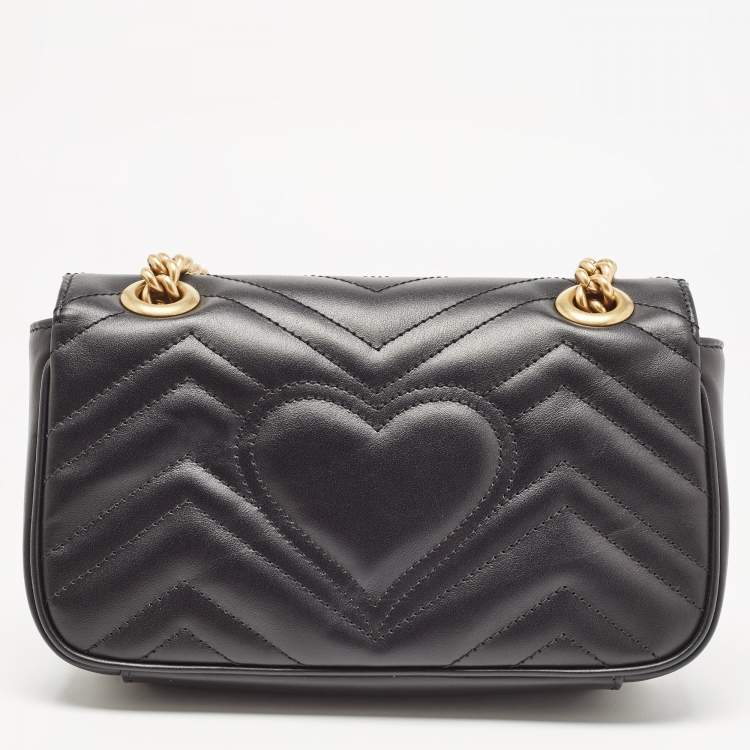 Pre Owned Gucci Black Matelassé Leather Mini GG Marmont Shoulder Bag