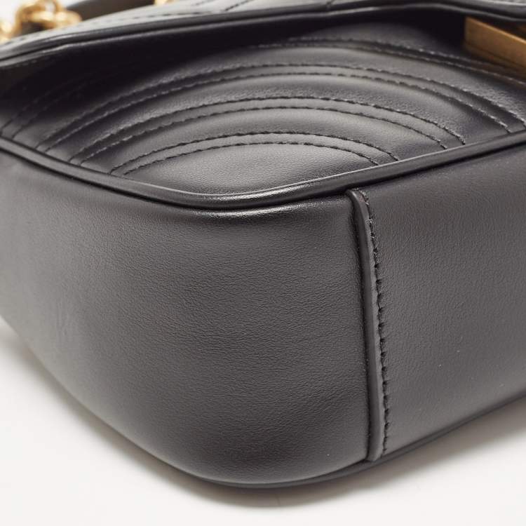 Pre Owned Gucci Black Matelassé Leather Mini GG Marmont Shoulder Bag