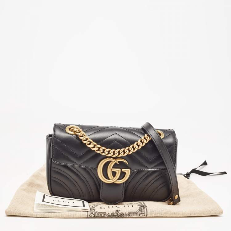 Pre Owned Gucci Black Matelassé Leather Mini GG Marmont Shoulder Bag
