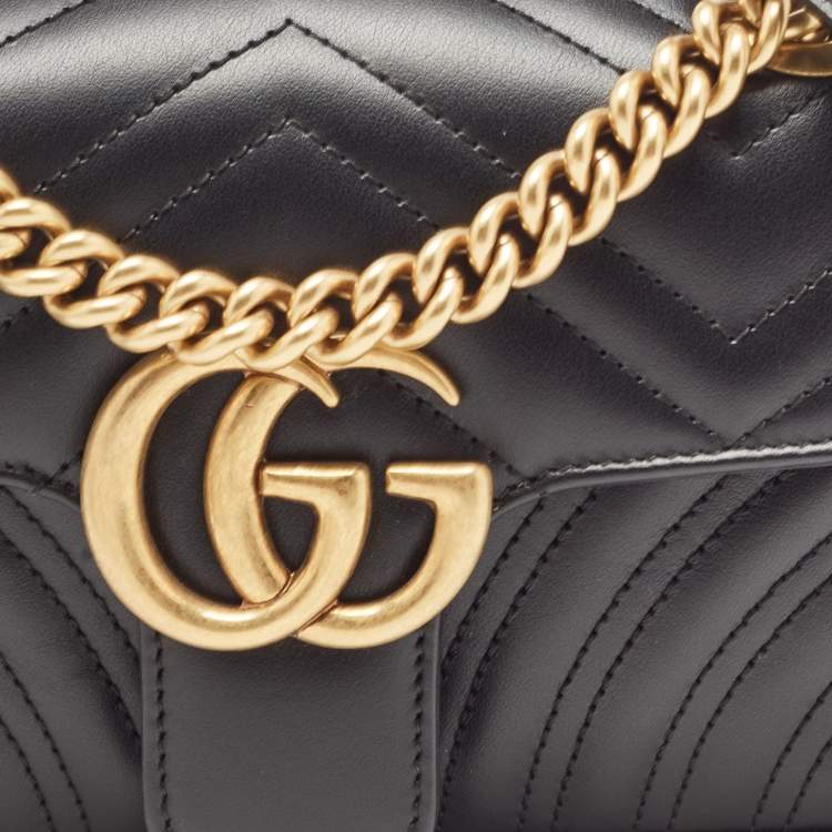 Pre Owned Gucci Black Matelassé Leather Mini GG Marmont Shoulder Bag