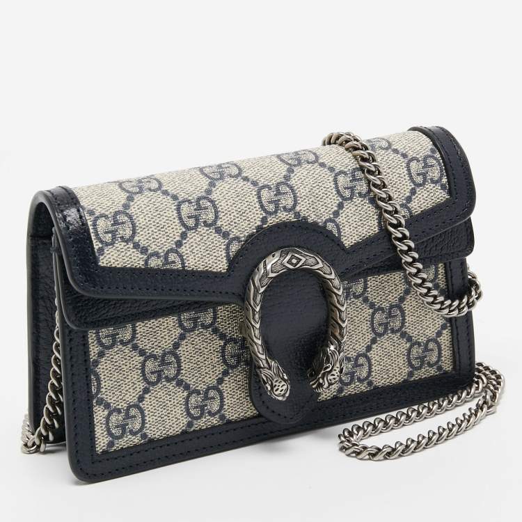 Pre Owned Gucci Beige/Blue GG Supreme Canvas and Leather Super Mini Dionysus Shoulder Bag