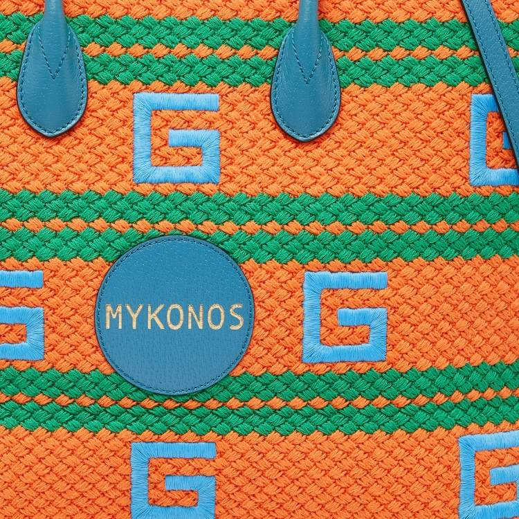 Pre Owned Gucci Multicolor Square G Embroidered Fabric Mykonos Striped Tote