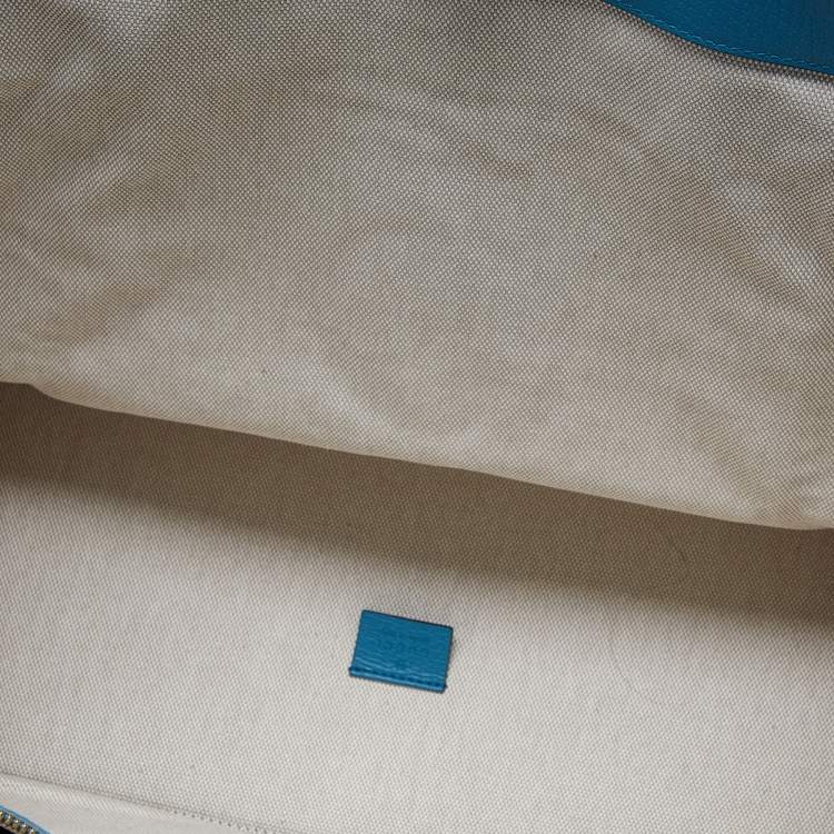 Pre Owned Gucci Multicolor Square G Embroidered Fabric Mykonos Striped Tote