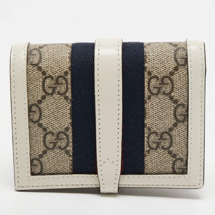 Pre Owned Gucci Beige/Off White GG Supreme Canvas and Leather Jackie 1961 Compact Wallet