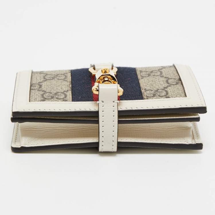 Pre Owned Gucci Beige/Off White GG Supreme Canvas and Leather Jackie 1961 Compact Wallet