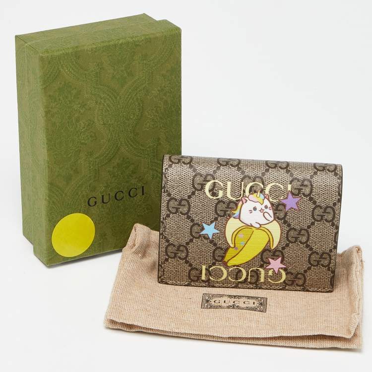 مملوكة مسبقًا Gucci Beige GG Supreme Canvas Rainbow and Stars Bananya Card Case