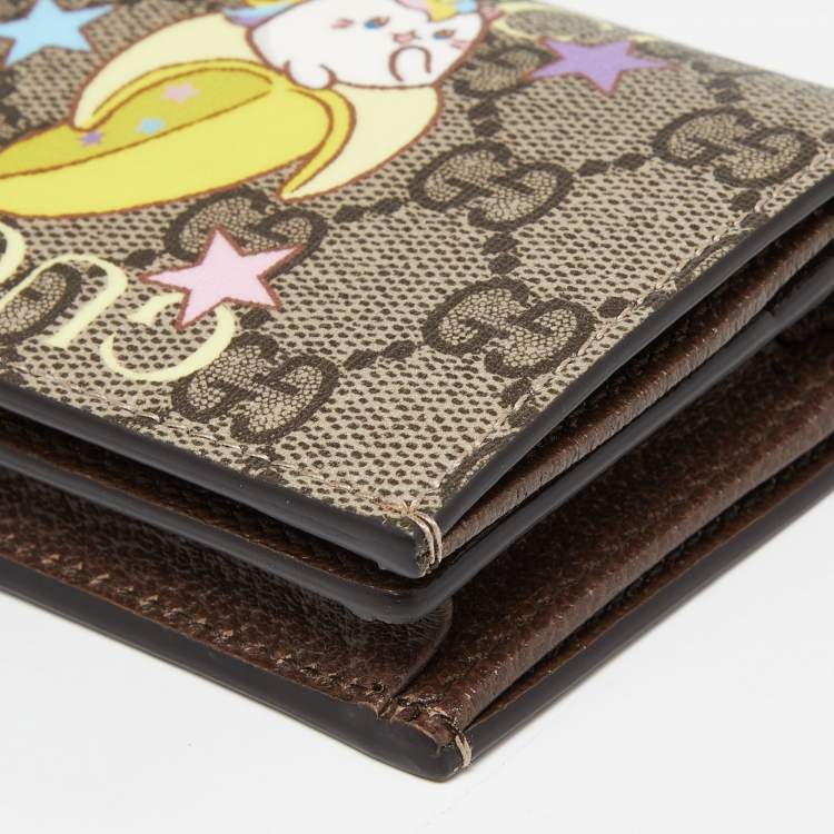 مملوكة مسبقًا Gucci Beige GG Supreme Canvas Rainbow and Stars Bananya Card Case