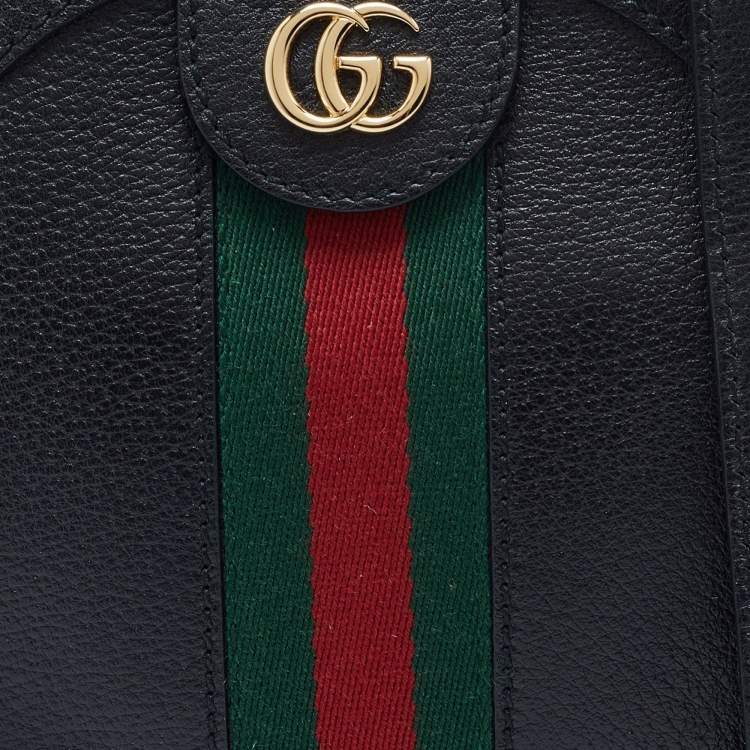 Pre Owned Gucci Black Leather Mini Ophidia Round Shoulder Bag