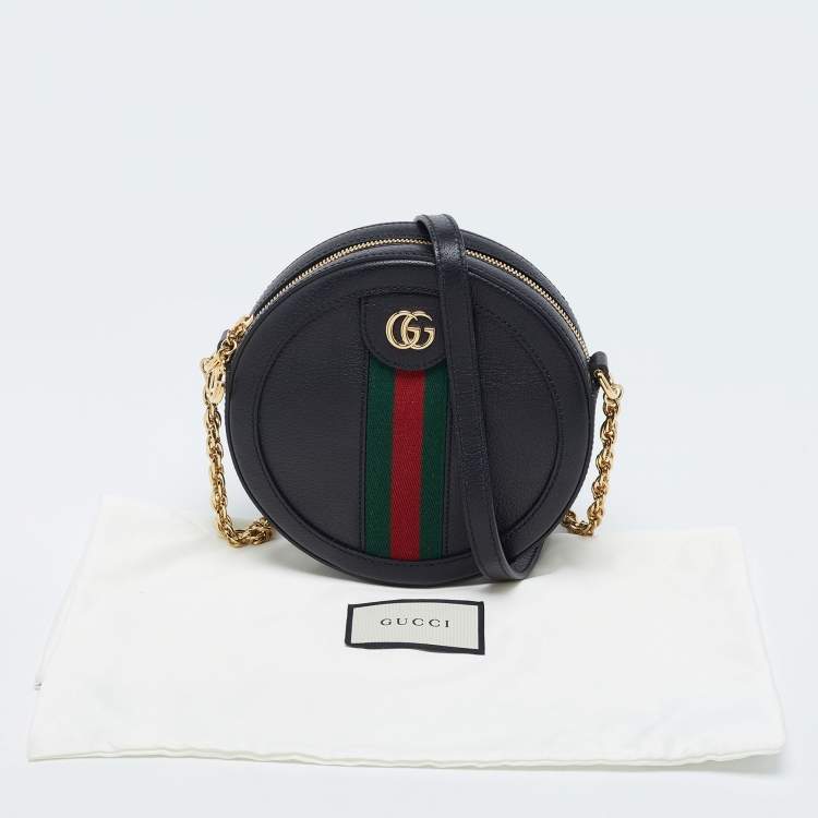 Pre Owned Gucci Black Leather Mini Ophidia Round Shoulder Bag