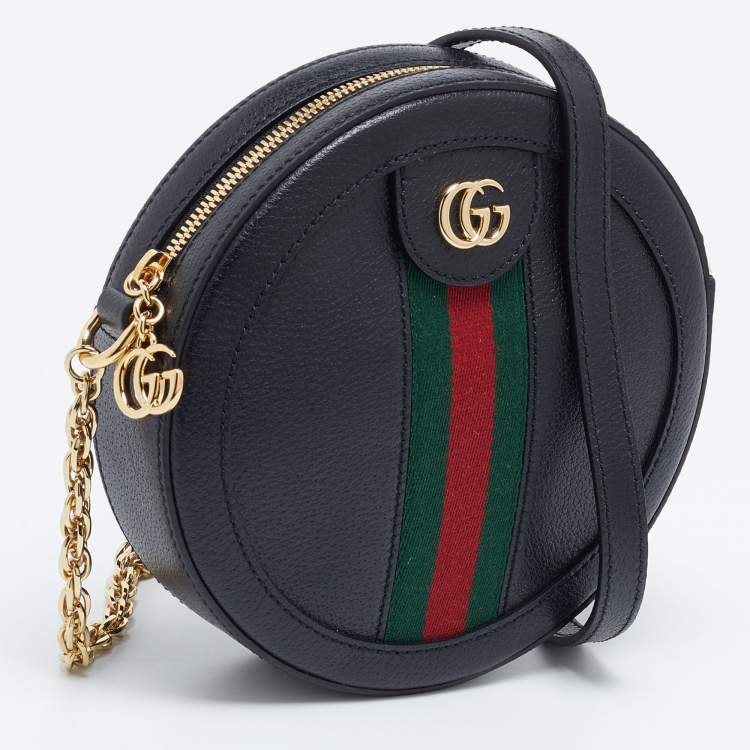 Pre Owned Gucci Black Leather Mini Ophidia Round Shoulder Bag